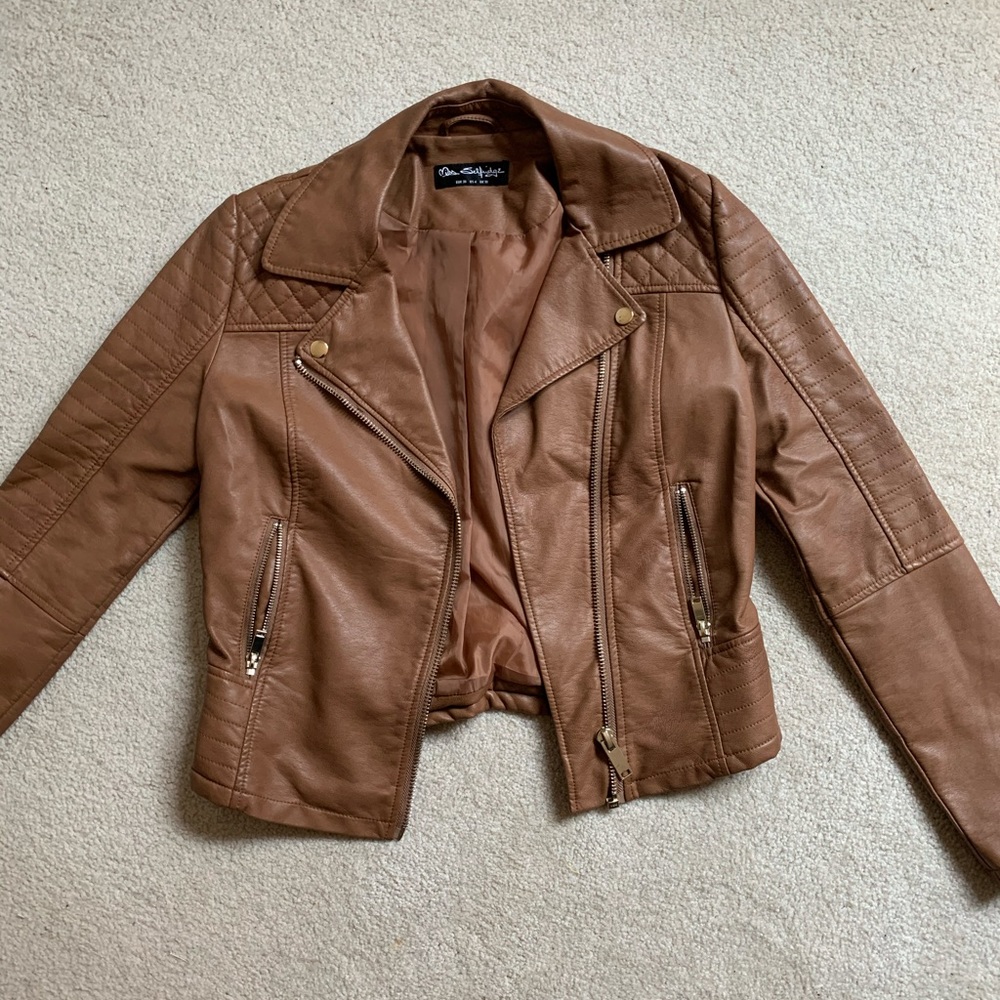 LIGHTLY WORN brown Miss Selfridge leather jacket